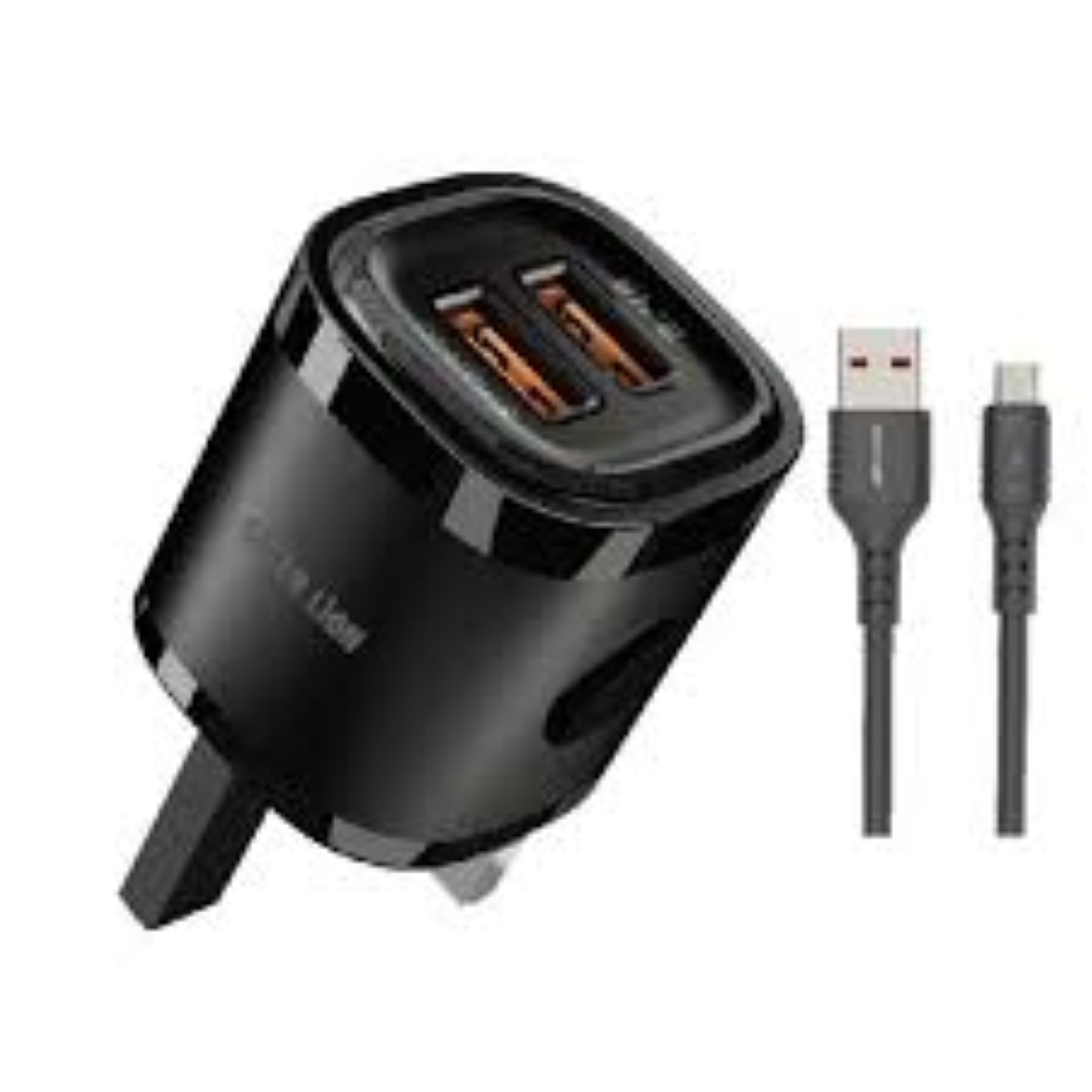 GREEN LION 2USB 2.4A CHAR+USB-LPH C 1M UK PLUG D/G